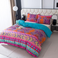 Bohemian Style Printed Duvet Cover and Pillowcase Set,Soft Colorful Printed Micr