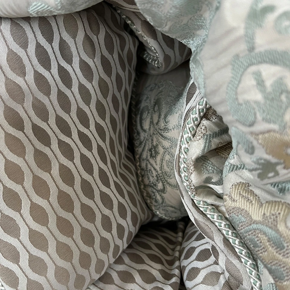 3 Piece Set Waterford Crystal Linens JONET Queen Comforter Aqua Taupe Jacquard - Image 4 of 4