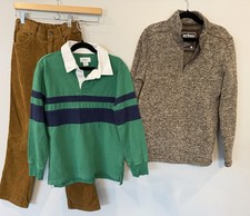 Boys Long Sleeve Polo Color block Pullover 3/4 Zip Brown Corduroy Pants Size 10