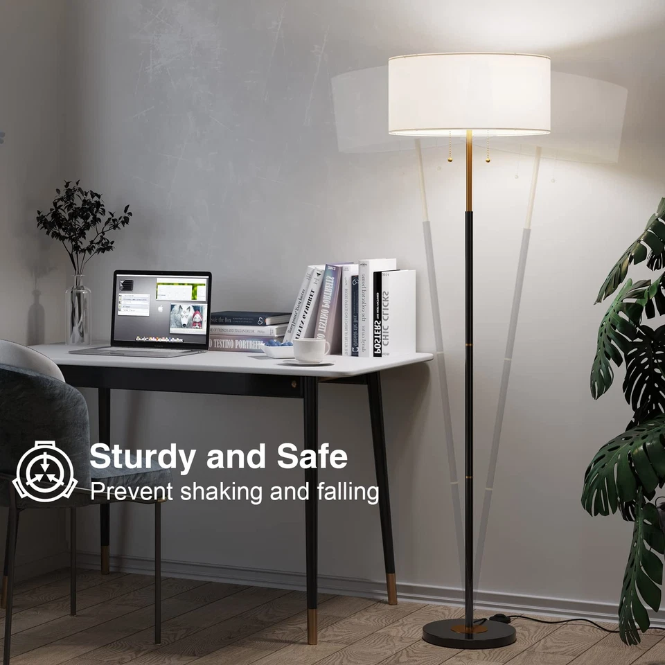 2-Light Floor Lamp, Mid Century Floor Lamp with White Fabric Shade, Standing ... - Image 4 of 4