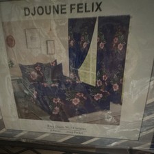 DJOUNE FELIX King Deep Pocket Floral Sheet Set w/ Curtains Blue Pink Green