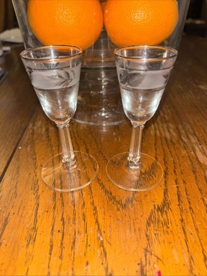 2 Libby Cordial Glasses Silver Leaf Footed Frosted Vintage Mid Century Shot