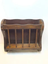 Vintage Wall Mount Magazine Rack Record Holder Solid Wood Primitive shelf