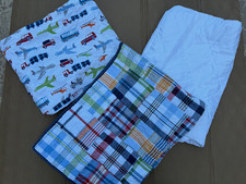 Pottery Barn Kids Crib Fitted Sheet Transportation Print Multicolor Cotton