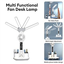 3in1 LED Desk Lamp Fan Clock Calendar USB Rechargeable Folding Reading Light