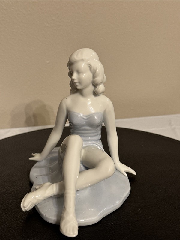 Gerold Porzellan Bavaria Germany blue and white romantic Lady / Rare Vtg/