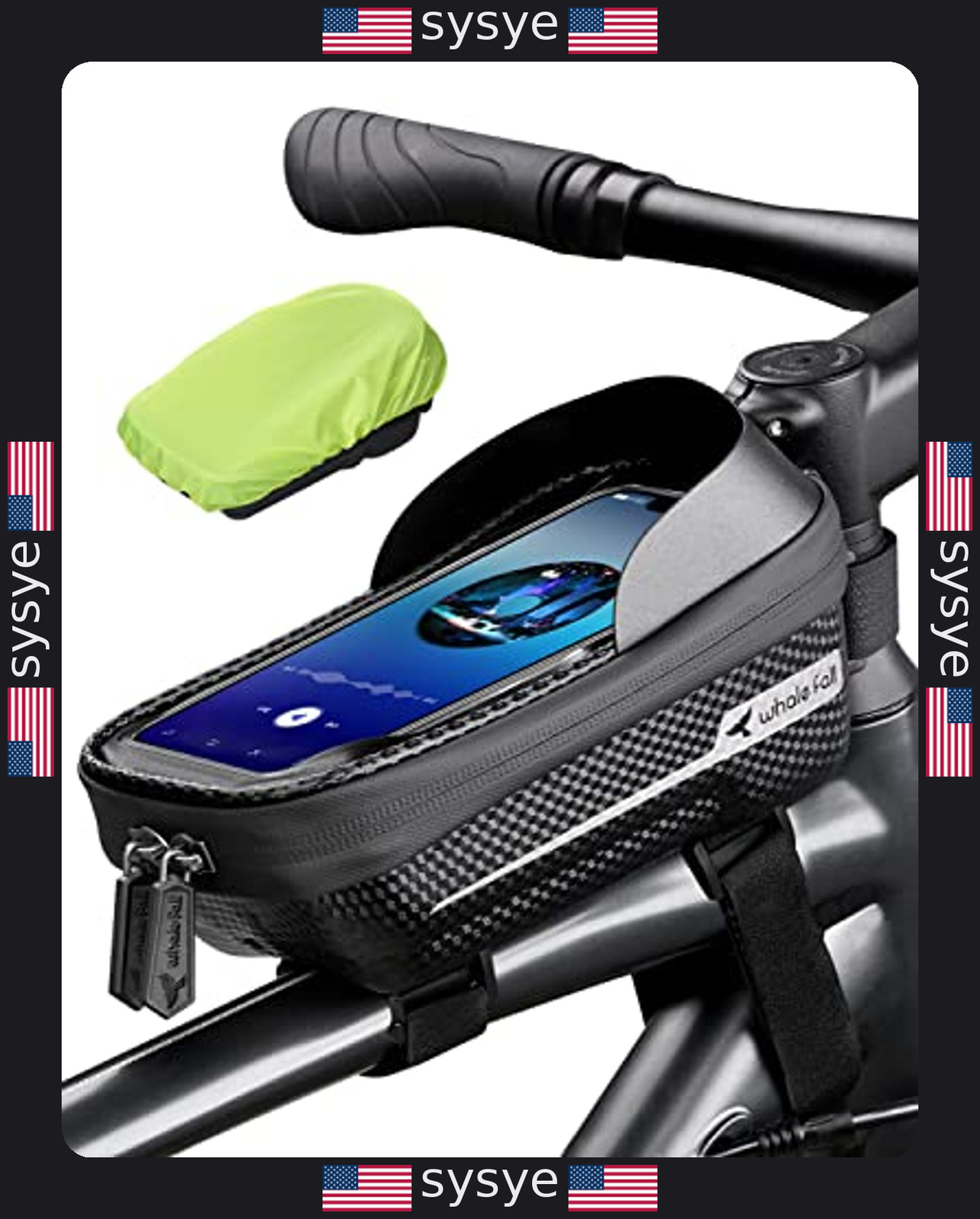 Waterproof Whale Fall Bike Frame Bag - Hard Shell, Phone Hol