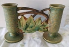 Vintage Green Roseville Pottery Bushberry Double Bud Vase #158