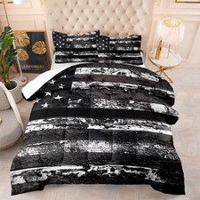 Black and White USA American Flag Comforter Set Queen Size for Boys Kids Teen...