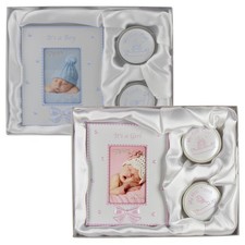 Baby First Tooth Curl Keepsake Gift Photo Frame Blue Pink Christening Set