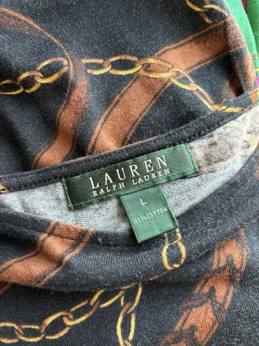 Vintage Lauren Ralph Lauren Gold Chain Print Shirt Womens Boatneck 90s Sz L - Picture 12 of 12