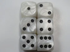 NEW Dice Set of 6 D6 (16mm) - Pearl White /black pips