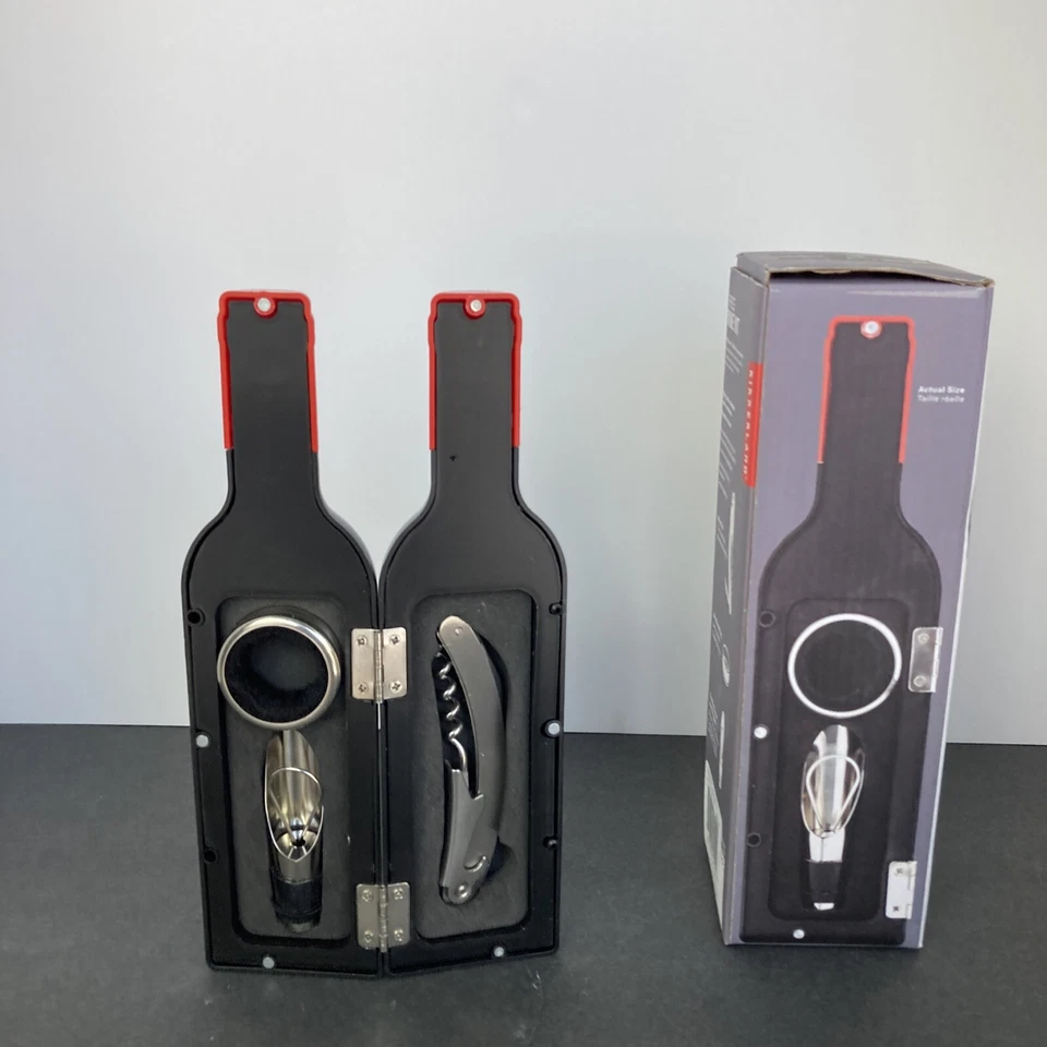 Kit de vino juego embotellado 3 piezas accesorios de vino abridor de vino sacacorchos tapón para verter Foto 4 de 4