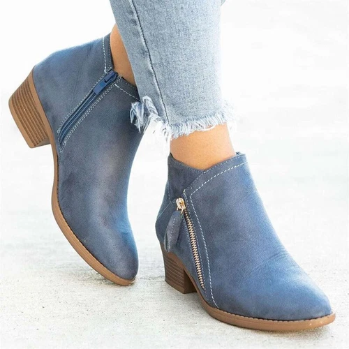 Damen Knöchel Stiefel Schuhe Damen Faux Wildleder Casual Zip Bequeme Schuhe DE - Bild 9 von 27