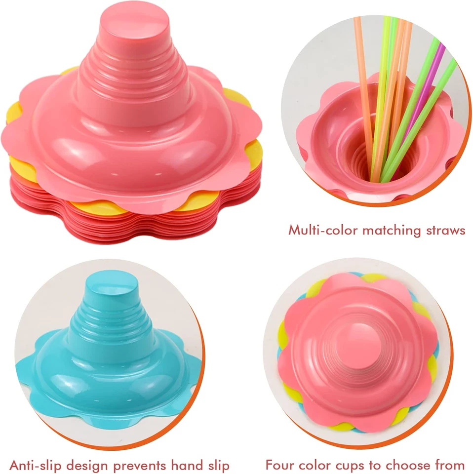 Oomcu 50 PCS Colorful Flower Snow Cone Cups with 50 PCS Cone Spoon Straws,Small - Image 3 of 4