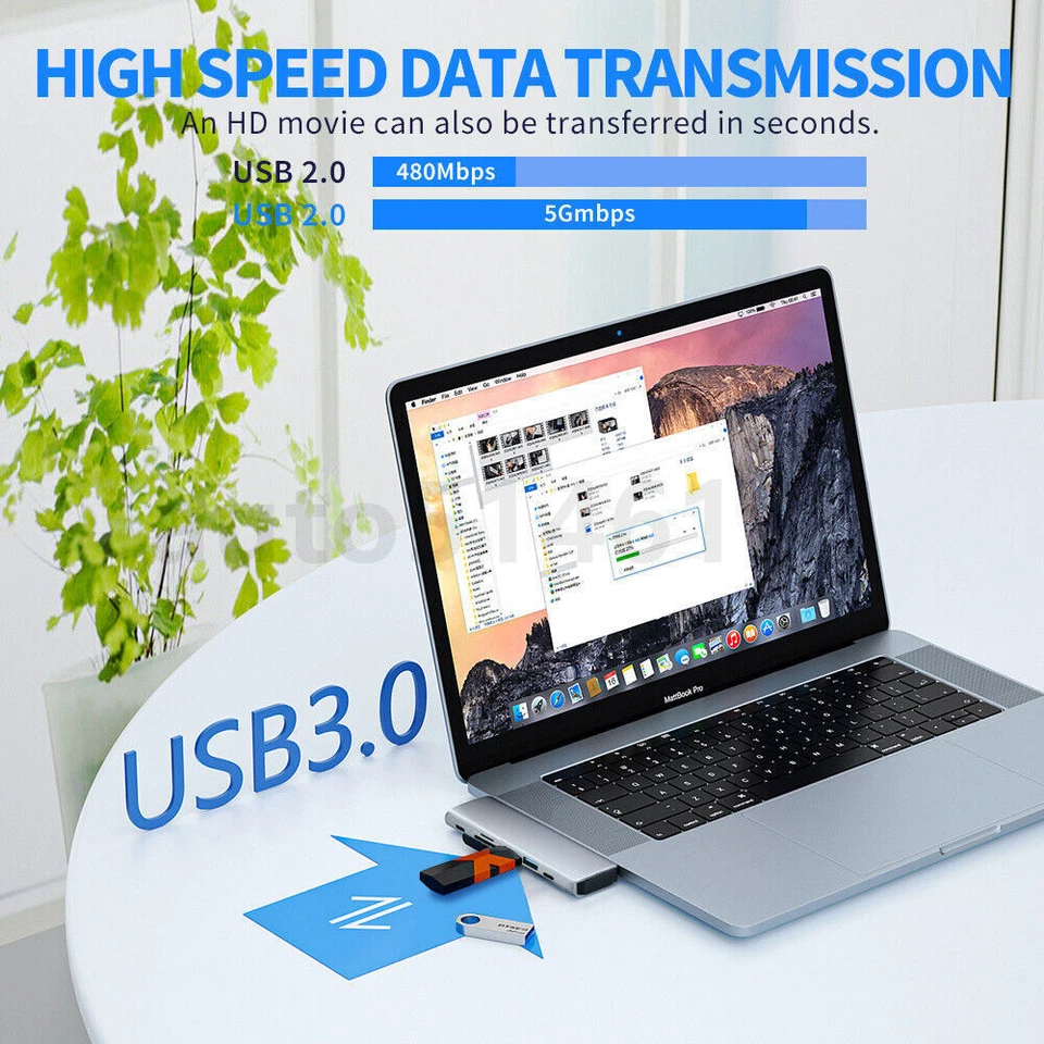 Multiport USB Type C Hub USB3.0 4K HDMI SD/TF Adapter for Macbook Air/Pro 2018 - Image 4 of 4