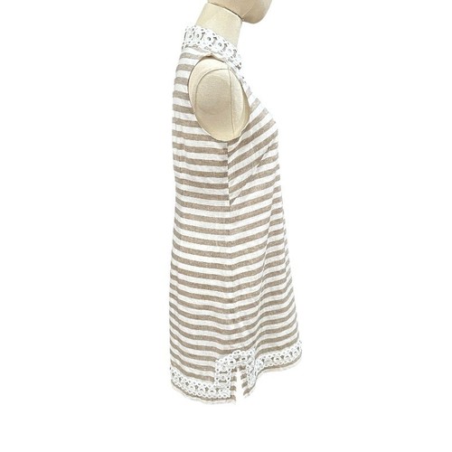 Eliza J Linen Blend Dress Size 2 Tan White Sleeveless Striped Coastal Nautical - Picture 5 of 10