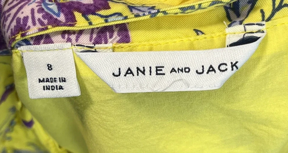 Vestido Janie and Jack Niñas Talla 8 Floral Volantes Toile Pájaro Amarillo Mangas Cortas Foto 3 de 4