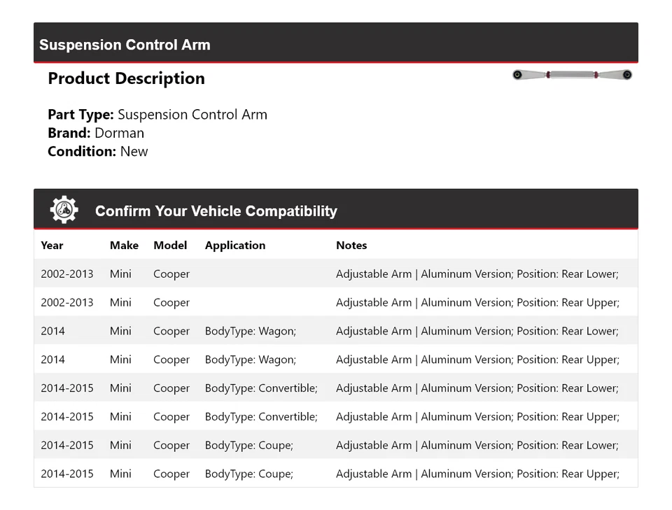 Brazo de control de suspensión para Mini Cooper Dorman 2002-2015 2003 2004 2005 2006 2007 Foto 2 de 4