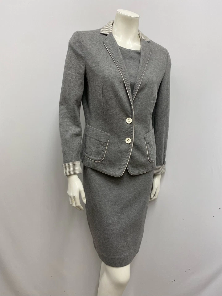 Les Copains Mujer 42/44 Gris Algodón/Nylon Ligero Vestido Chaqueta Traje Conjunto Usado en Excelente Condición Foto 4 de 4