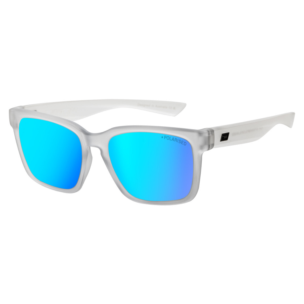 DIRTY DOG GOAT Mens/Womens POLARISED Sunglasses SATIN CRYSTAL / BLUE MIRROR