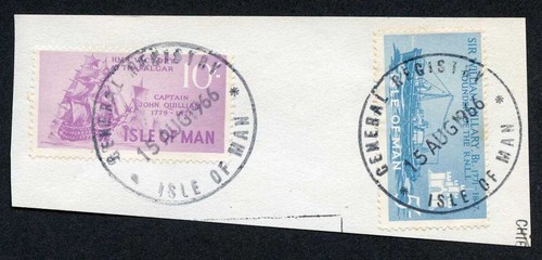 Isla de Man 10/- Púrpura y 5/- Azul QEII Ingresos Pictóricos CDS en Pieza