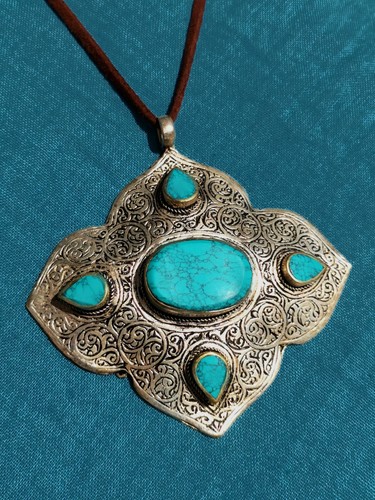 Großes, sehr fein gearbeitetes AMULETT aus Tibet Türkis + Silber - Bild 2 von 3