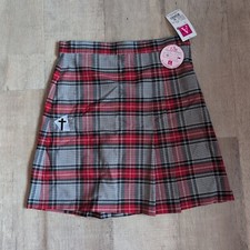 New Red Black Plaid Stretch Knit Skirt With Cross School Girl 32" Sz 16
