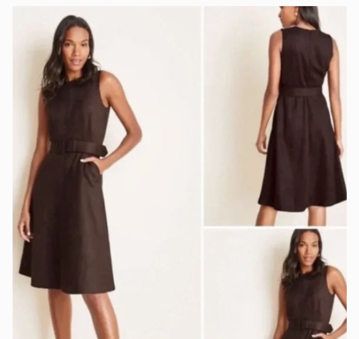 NWT Ann Taylor Brown Suede Sleeveless Dress Belted - 0