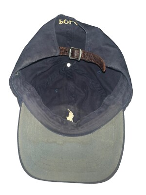 Polo Ralph Lauren VTG Leather Strapback Hat Navy Blue Orange Pony