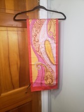Harve Benard Women's 100 Silk Scarf 51" X 10" Pink Orange Paisley