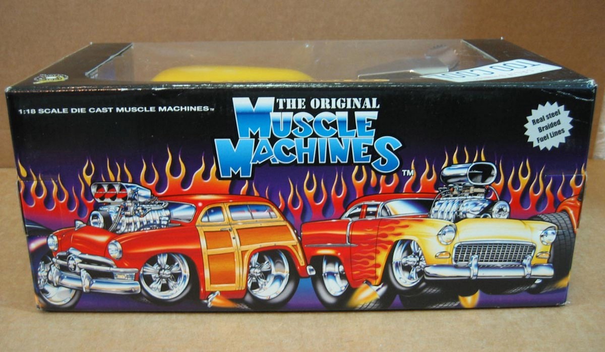 Muscle Machines 1950 Ford Woody Yellow Car Real Braided Steel Line