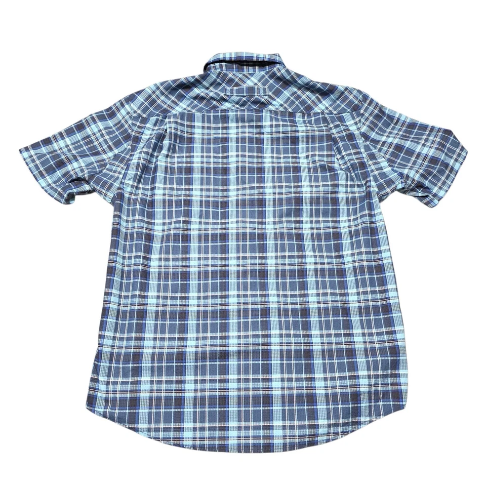 Duluth Trading Plaid Button Up Short Sleeve Work Shirt Blue Mens Medium - Image 3 of 4