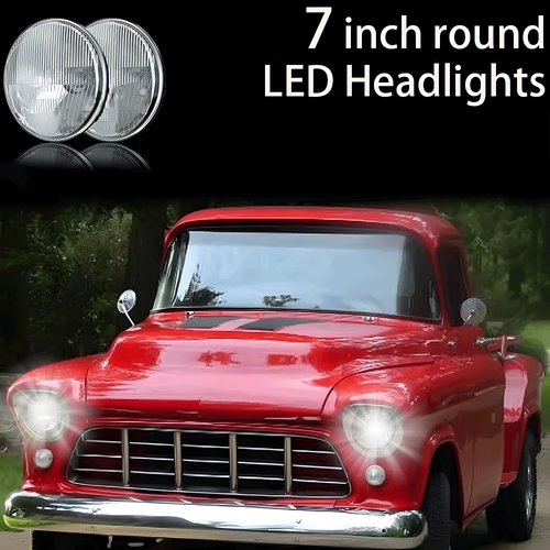 7 Inch led GLASS Headlight Round, CLASSIC LOOK Conversion Chrome pair - Picture 10 of 10