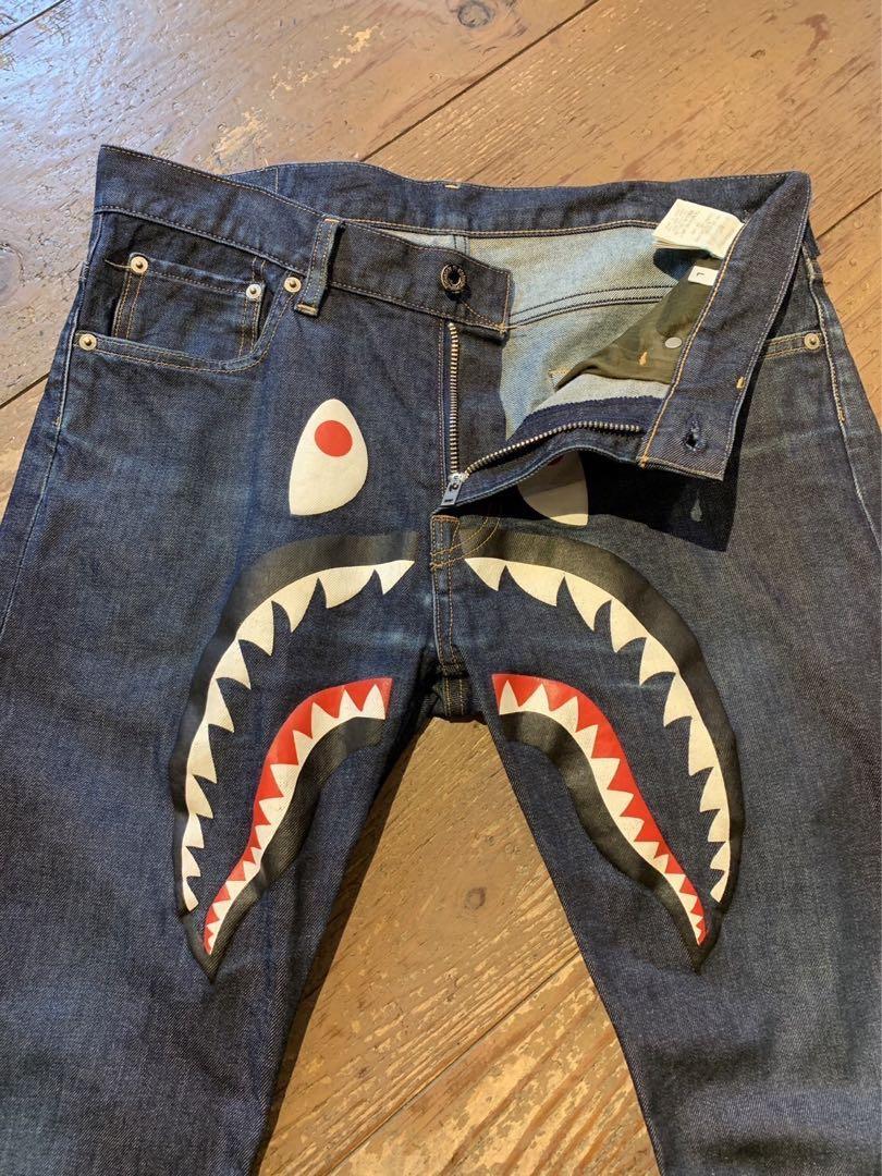 Excellent A BATHING APE Pants Size L Shark Denim Pants | eBay