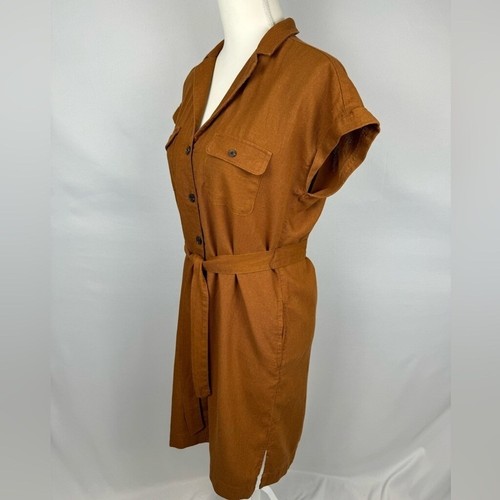 Old Navy Shirt Dress w/ Belt Short Sleeves Pockets Linen Blend Brown Small - Picture 7 of 13