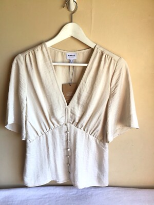 New Womens Aware By Vero Moda Ivory Cream Vneck Short Sleeve Blouse Top Medium