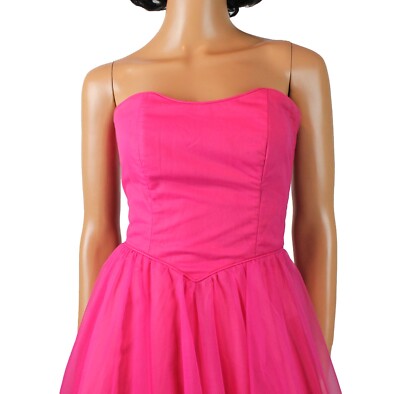 80s Prom Dress XXS 2XS Vintage Hot Pink Chiffon Strapless Long Princess Gown  | eBay