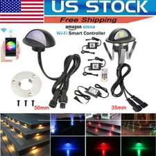 1.38" & 1.97" Black WIFI BT LED Deck Stair Step Light Half Moon Garden RGB WW US