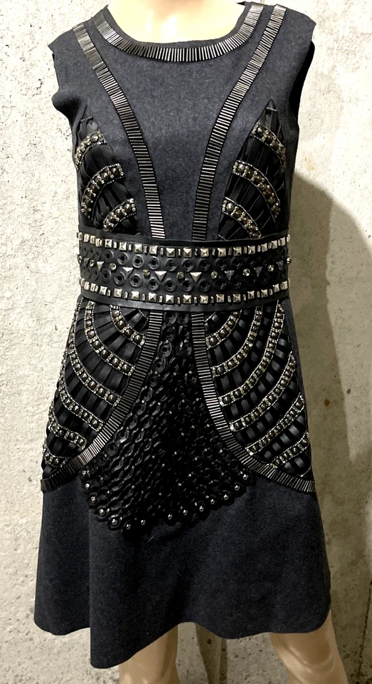 Alberta Ferretti 2015 кожаный гвоздики вышитая линия коктейльное платье США 2 IT 38 - Изображение 2 из 4