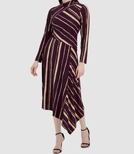 Taylor Womens Purple Printed Asymmetrical-Hem Long-Sleeve Dress Size 8