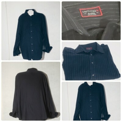 UNTUCKit Mens Navy Striped Longsleeve Casual Button Down Shirt. XL