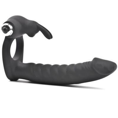 6 inch Vibrating Double Penetration Cock Ring Penis Strap On DP Vagina Anal