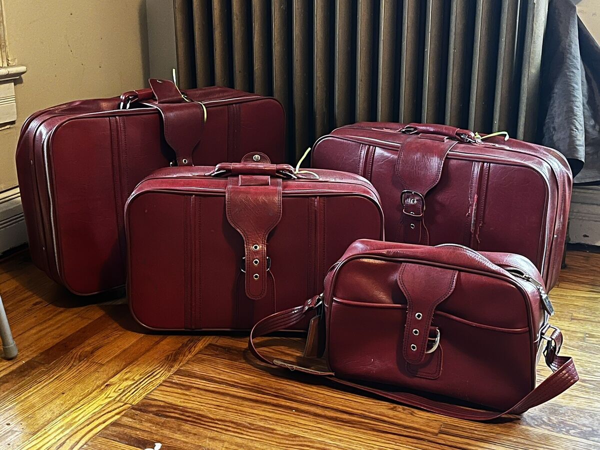 Sears Vintage Burgundy Leather Travel Luggage 4 Piece SET Sears Vintage Burgundy Leather Travel Luggage 4 Piece SET
