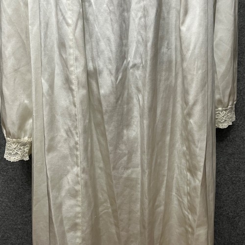 Vintage Christian Dior Victorian Nightgown White Satin Embroidered Longsleeve L - Picture 11 of 16