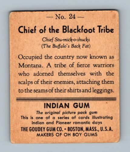 1947 Goudey Gum Indianer #24 Häuptling des Blackfoot-Stammes (A1) - Bild 2 von 2