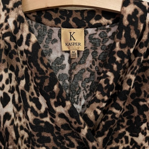 Kasper Wrap Ruched Leopard Animal Print 3/4 Sleeve Wrap Dress Women’s Medium - Picture 6 of 8