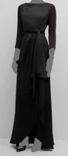Rickie Freeman For Teri Jon Women's Black Draped Crepe Back Gown Dress Size 14