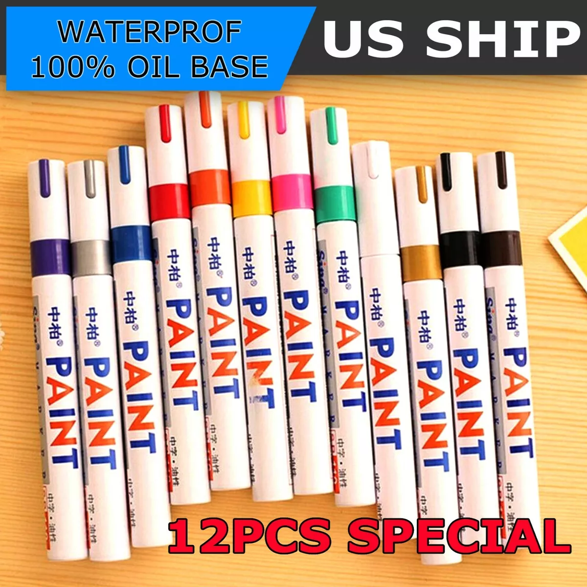 12Pcs New 12 Colors Waterproof Pen Car Tyre Tire Pen Permanent Paint Markers  Oil Marker Pen stationery item 