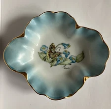 Vintage Porcelain Hand Painted Candy/ Trinket Dish Gold Trim 6.5 X 5.5 Inches